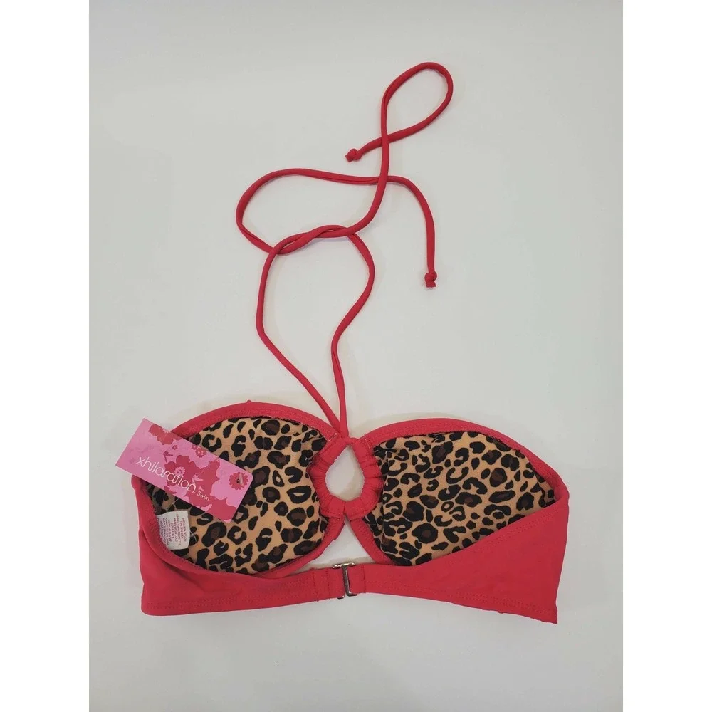 LOT OF 2 Exhilaration Swim Pink & Black‎ Ruffle Bikini Tops Swimsuit Top NEW
